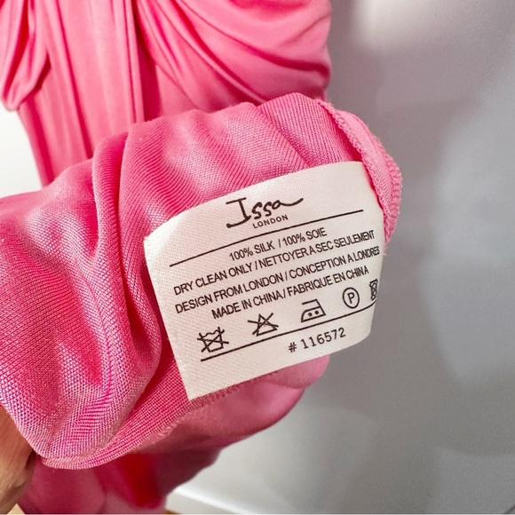 Issa London Ruched Silk Jersey Dress Plunge Neck in Punch Pink Size 6 - Picture 8 of 9